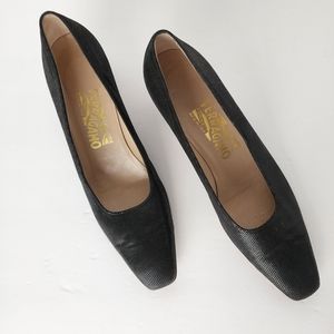 Salvatore Ferragamo Black Leather Pumps 8.5 Narrow squared toe and heel